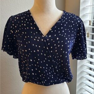 ASTR the Label Blue and White polka-dot blouse size XS